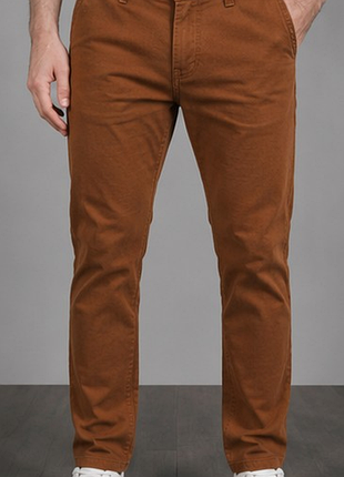 Мужские брюки cc double o stretch коричневые 98% хлопок m 46–48