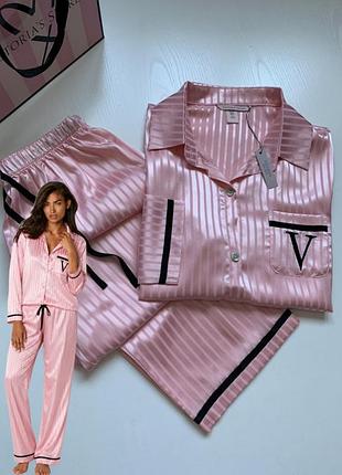 Сатинова піжама рожева смужка