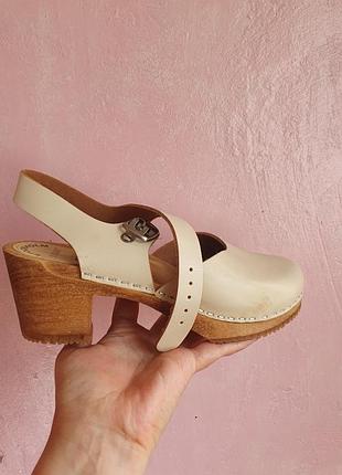 Новые, кожаные туфли сабо на дереве, stockholm clogs