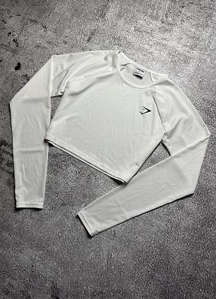 Білий кроп-топ/вкорочений лонгслів із довгим рукавом від gymshark