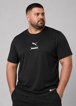 Чоловіча батальна футболка puma 56–64 | літня спортивна футболка холодок стрейч чорна | великі розміри