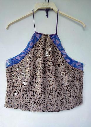 Брендовий оксамитовий  топ з вишивкою із бісеру від karen millen.