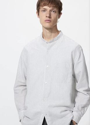 Стильная котоновая рубашка uniqlo размер xs унисекс мужская сорочка из хлопка в полоску
