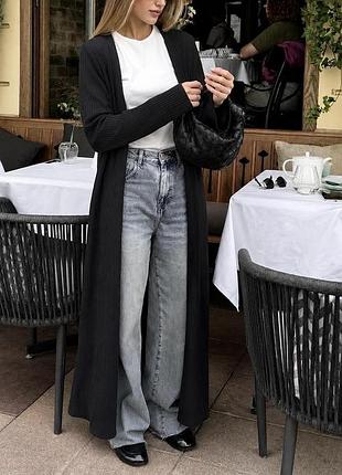 Довгий кардиган в рубчик, у чорному кольорі від boohoo 🖤