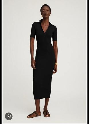 Обтягивающее длинное черное платье zara в рубчик