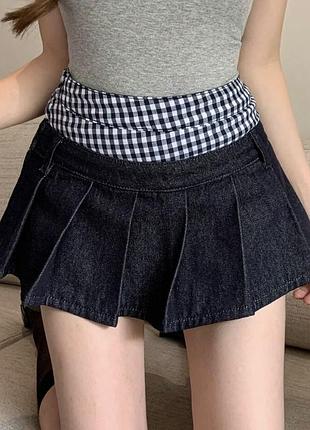 Джинсова спідниця-шорти міні плисе y2k плісирована, шкільна альт коротка спідниця