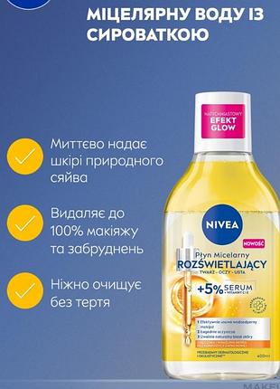 Nivea  skin glow micellar l water 5% serum  мицелярная вода для лица