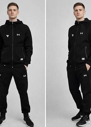 Чоловічий спортивний костюм under armour оригінал демісезонний чорний з капюшоном double face 100% бавовна туреччина,трикотаж осінь