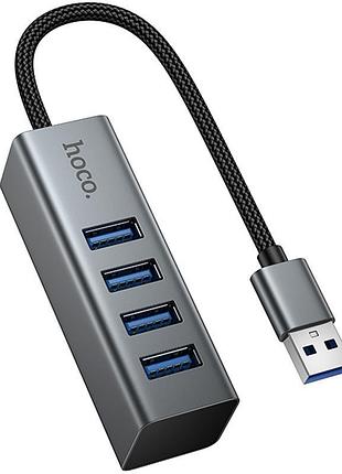 Переходник hub hoco hb1b 4in1 (usb to 4xusb 3.0) (0.2m) metal gray