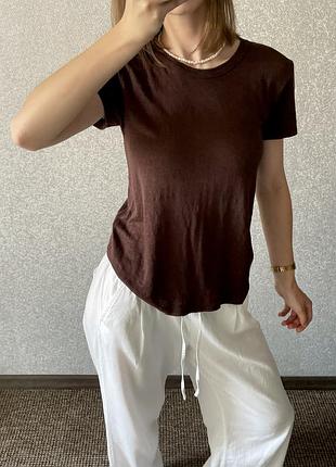 Жіноча лляна футболка h&m коричнева
