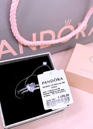 Пандора pandora оригинальная бирка серебряное кольцо сердце прозрачное камушек сердечко сердца серебро s925 ale новое