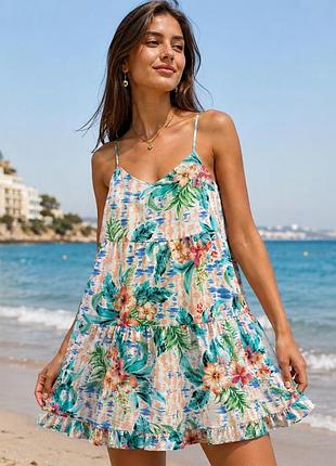 Літня сукня-сарафан primark з тропічним квітковим принтом, волани, р. s (uk 6 / eu 34)
