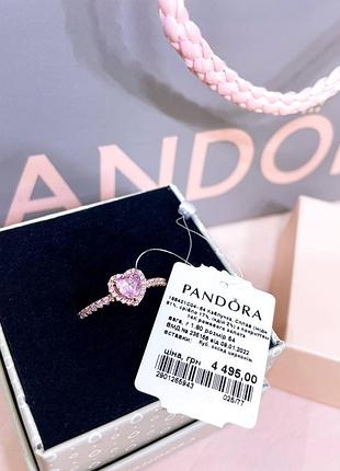 Пандора pandora оригинальная бирка серебряное кольцо сердце розовый камушек сердечко розовое золото сердца серебро s925 ale новое