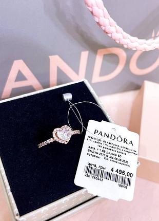 Пандора pandora оригинальная бирка серебряное кольцо сердце прозрачный камушек сердечко розовое золото сердца серебро s925 ale новое