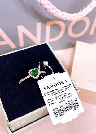 Пандора pandora оригинальная бирка серебряное кольцо сердце зеленый камушек сердечко розовое золото сердца серебро s925 ale новое