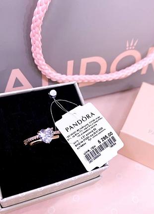 Пандора pandora оригинальная бирка серебряное кольцо сердце прозрачный камушек сердечко розовое золото сердца серебро s925 ale новое