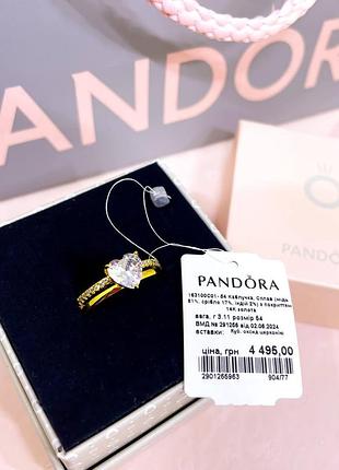 Пандора pandora оригинальная бирка серебряное кольцо сердце прозрачный камушек сердечко позолота золото сердца серебро s925 ale новое