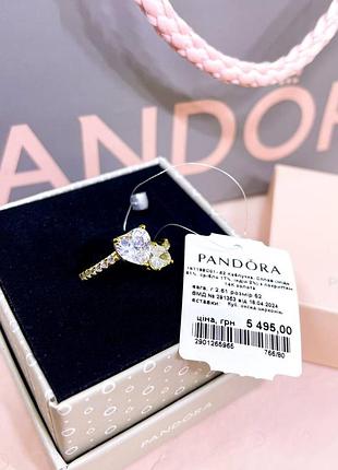 Пандора pandora оригинальная бирка серебряное кольцо сердце прозрачный камушек сердечко позолота золото сердца серебро s925 ale новое