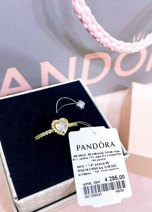Пандора pandora оригинальная бирка серебряное кольцо сердце прозрачный камушек сердечко позолота золото сердца серебро s925 ale новое