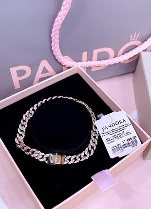 Пандора pandora оригинальная бирка серебряный браслет цепь цепочка с камнями плоский розовое золото серебро s925 ale новое