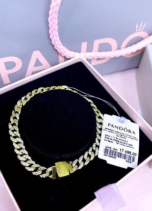 Пандора pandora оригинальная бирка серебряный браслет цепь цепочка с камнями плоский позолота золото серебро s925 ale новое