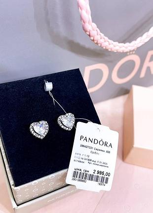 Пандора pandora оригинальная бирка серебряные серьги гвоздики сережки прозрачные сердца сердце сердечко прозрачное с камнями серебро s925 ale новое