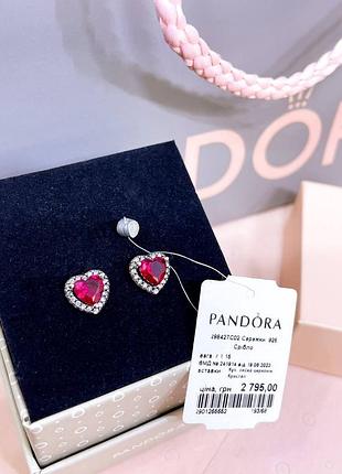Пандора pandora оригинальная бирка серебряные серьги гвоздики сережки красные сердца сердце сердечко красное с камнями серебро s925 ale новое
