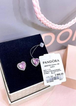 Пандора pandora оригинальная бирка серебряные серьги гвоздики сережки розовые сердца сердце сердечко розовое с камнями серебро s925 ale новое