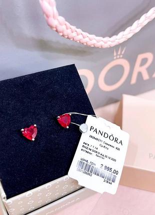 Пандора pandora оригинальная бирка серебряные серьги гвоздики сережки красные сердца сердце сердечко красное с камнями серебро s925 ale новое
