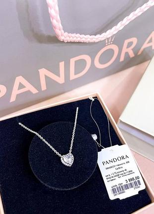 Пандора pandora оригинальная бирка серебряное ожерелье кулон колье подвеска  прозрачное сердце с камнями серебро s925 ale новое