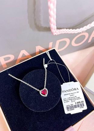Пандора pandora оригинальная бирка серебряное ожерелье кулон колье подвеска  красное сердце с камнями серебро s925 ale новое