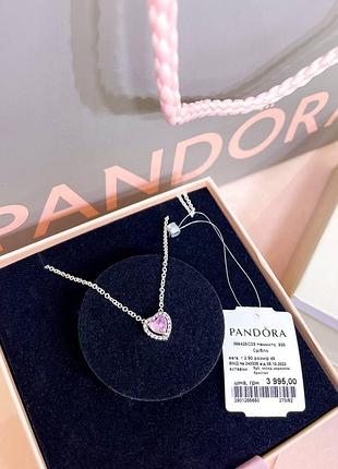 Пандора pandora оригинальная бирка серебряное ожерелье кулон колье подвеска  розовое сердце с камнями серебро s925 ale новое