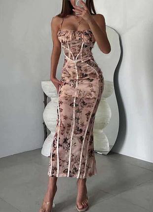 Распродажа платье prettylittlething миди полупрозрачная сетка на подкладке