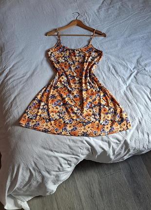 Женский летний сарафан оранжевого цвета с цветочным принтом h&amp;m