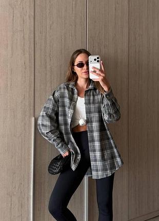 Сорочка з фланелі 100% бавовна, вільний крій, сірий, розмір oversize