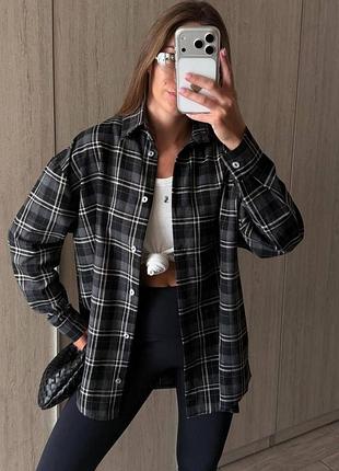 Сорочка з фланелі 100% бавовна, вільний крій, чорний, розмір oversize