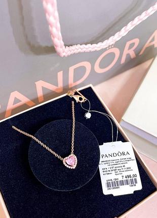 Пандора pandora оригинальная бирка серебряное ожерелье кулон колье подвеска  розовое сердце с камнями розовое золото серебро s925 ale новое