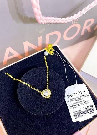 Пандора pandora оригинальная бирка серебряное ожерелье кулон колье подвеска  прозрачное сердце с камнями позолота золото серебро s925 ale новое