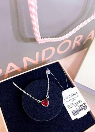 Пандора pandora оригинальная бирка серебряное ожерелье кулон колье подвеска  красное сердце с камнями серебро s925 ale новое