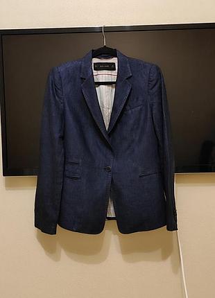 Синий льняной пиджак zara