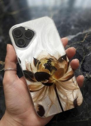 Силіконовий чохол для iphone 17 золотий лотос imd протиударний захисний чохол з принтом на айфон 17