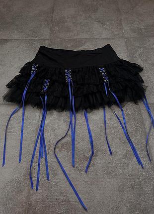 Готична чорна міні спідниця зі стрічками hell bunny killstar dollskill gothic alt opium punk rock rave готика рейв альт