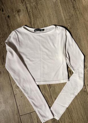 Лонгслів жіночий білий, укорочений.boohoo.розмір xs,