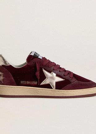 Кросівки golden goose ball star ruby red  бордові оксамитові