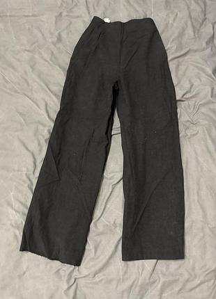 Брюки zara із льоном, чорні, висока посадка, розмір s