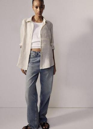 Льняна сорочка у смужку h&m premium selection