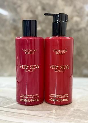 Набір спрей / міст та лосьйон люксової серії victoria's secret very sexy scarlet fine fragrance