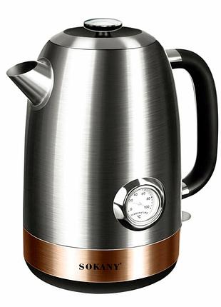 Электрочайник sokany sk1031ss 2200 вт 1.7л с термометром для кипячения воды из нержавеющей стали