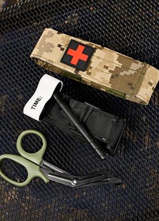 Медичний набір 3 в 1 турнікет-джгут, підсумок molle, маленькі тактичні медичні ножиці emt піксель вт5409
