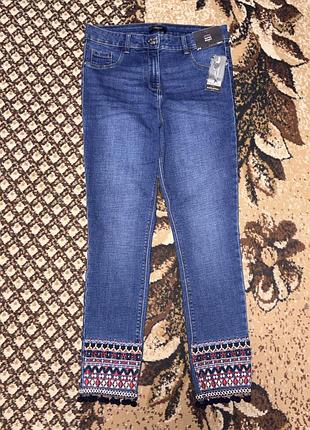 Гарні нові укорочені джинси скінні з вишивкою papaya denim april super skinny . з біркою. розмір вказаний 12, підійде від с до л